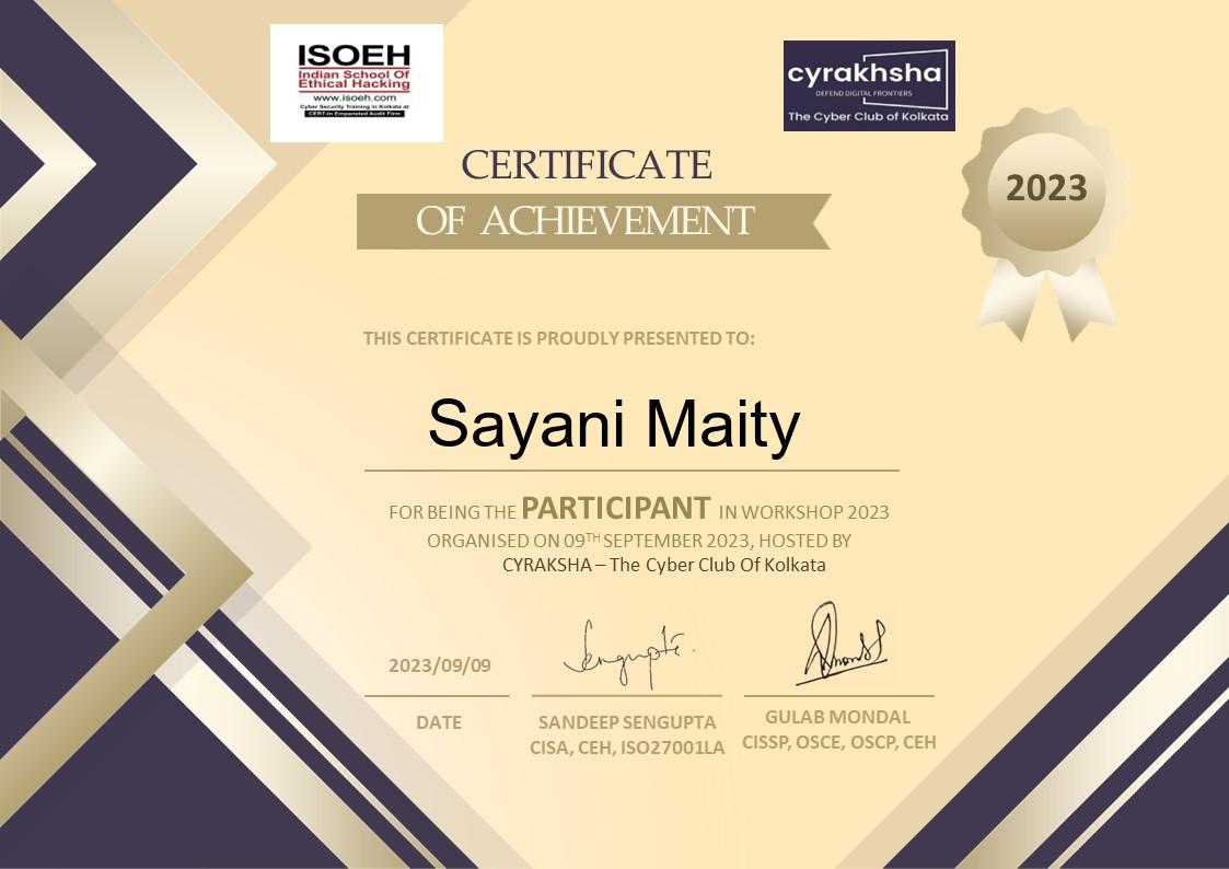 Participation In CTF workshop By Cyraksha (The Cyber Club Of Kolkata)